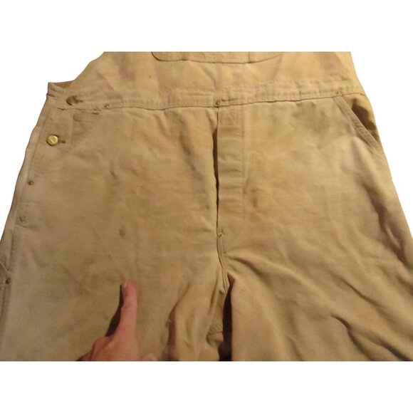 Vintage Overalls 42x32 Carhartt Double Knee 1990's Bibs Work Jeans Tan Distress - Picture 3 of 10
